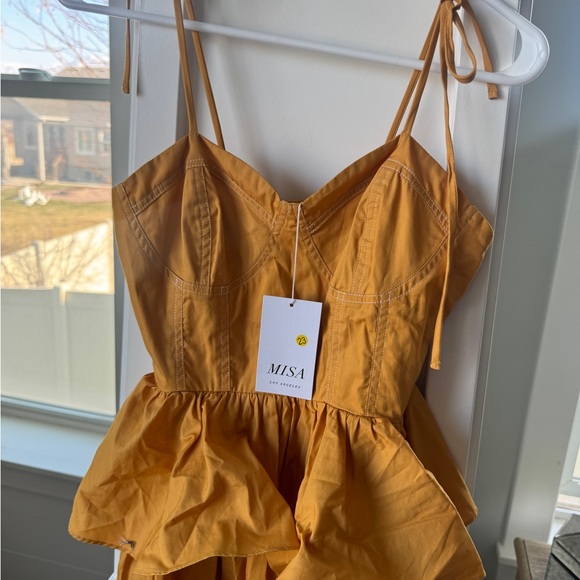 $480 MISA Los Angeles Rosie Bustier Peplum-Waist Poplin Maxi Dress - Picture 5 of 6